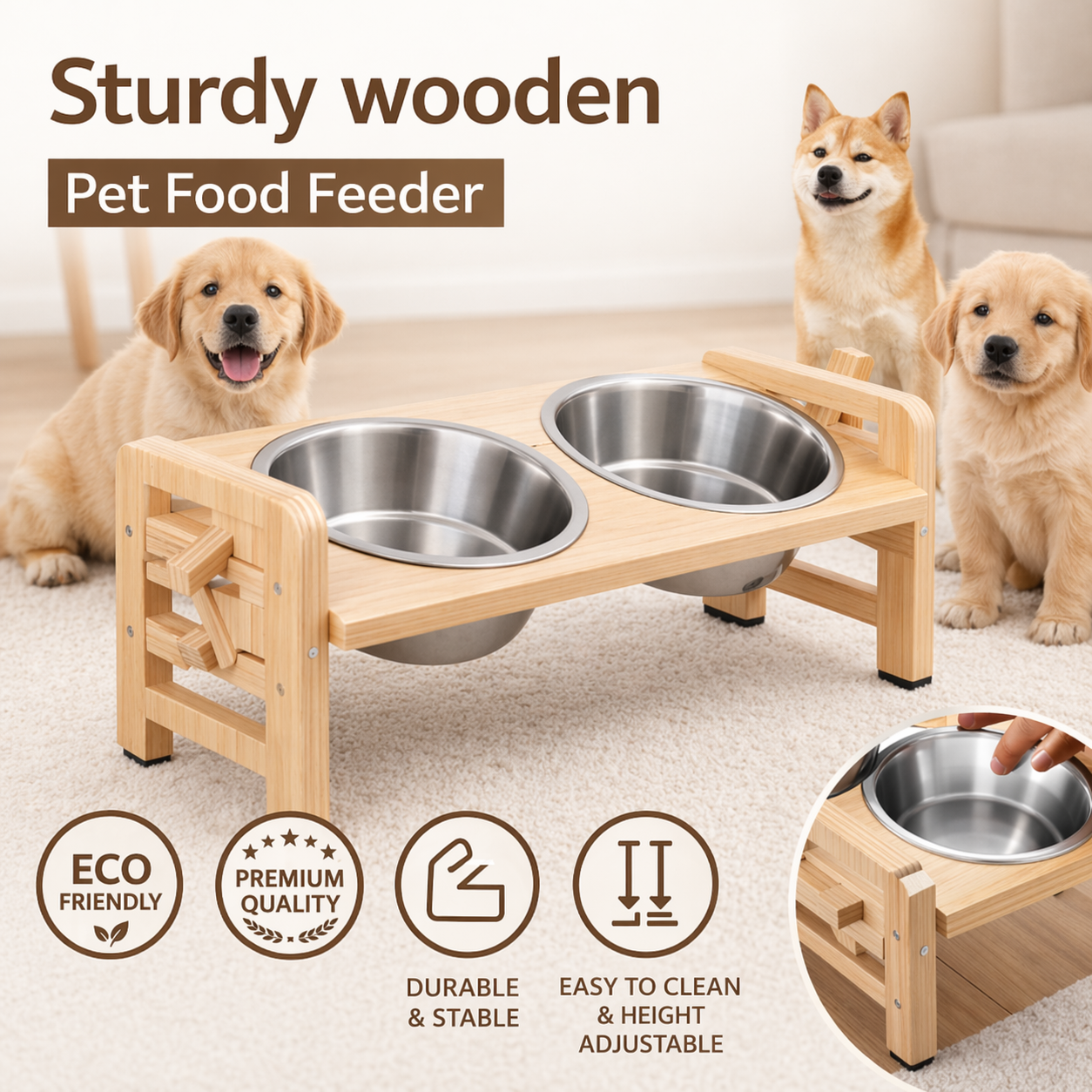PAWZ®-Sturdy wooden pet food feeder